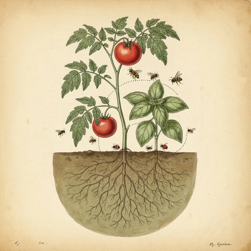 Illustrated diagram showing companion planting combinations
